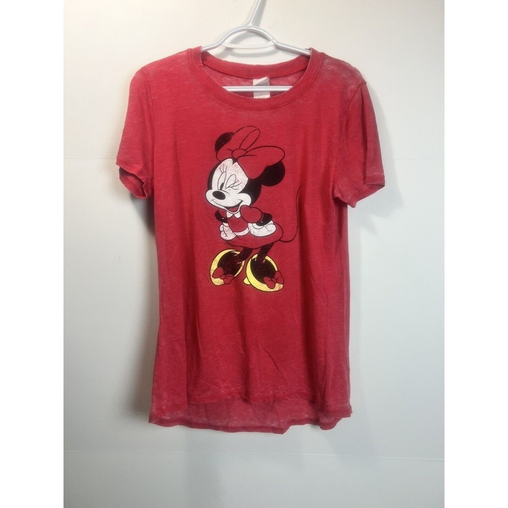 DISNEY WOMENS LARGE SHEER RED CLASSIC MINNIE SHORT SLEEVE TEE EXTRA LONG